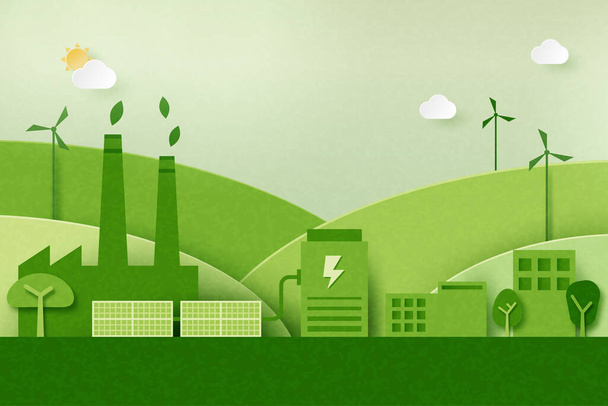 Industria verde ed energie rinnovabili alternative.ESG come concetto di social e governance ambientale.Paper art Illustrazione vettoriale. - Vettoriali, immagini