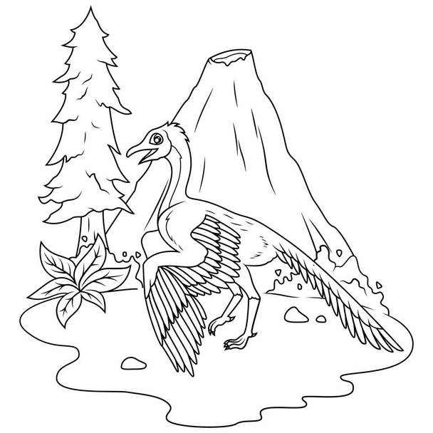 disegnato a mano di linea archaeopteryx arte - Vettoriali, immagini