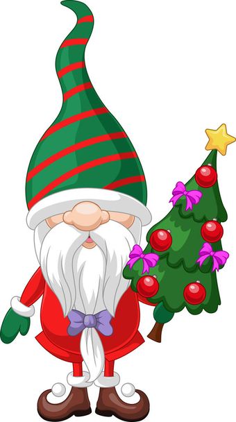 Εικονογράφηση διάνυσμα των κινουμένων σχεδίων gnomes εκμετάλλευση χριστουγεννιάτικο δέντρο - Διάνυσμα, εικόνα