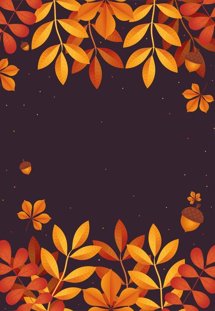 autumn leaf foliage on dark background - Vector, afbeelding
