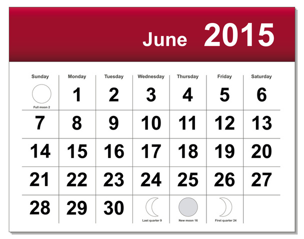 czerwca 2015 r. kalendarz - Wektor, obraz