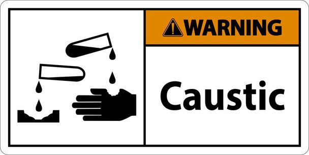 Warnschild mit ätzenden Symbolen auf weißem Hintergrund - Vektor, Bild