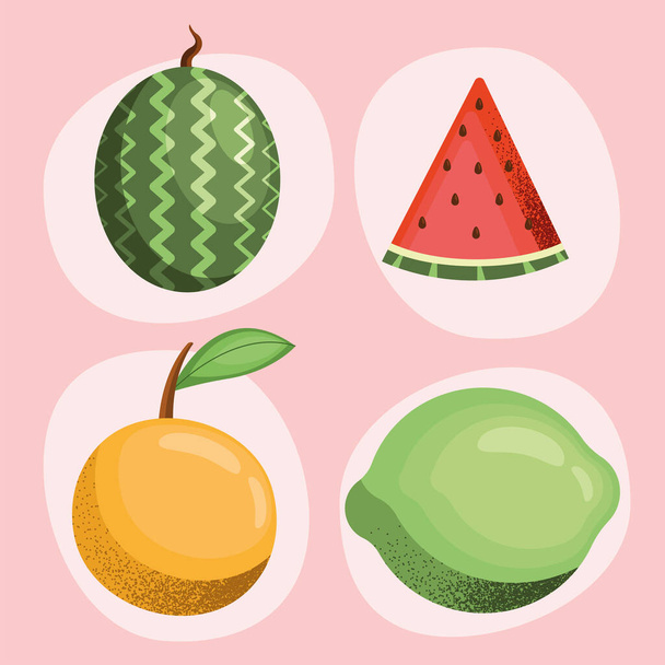 fresh four fruits healthy icons - Вектор,изображение