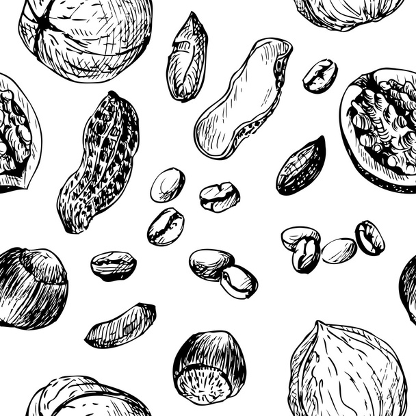 vector seamless pattern with nuts an coffee - Вектор,изображение