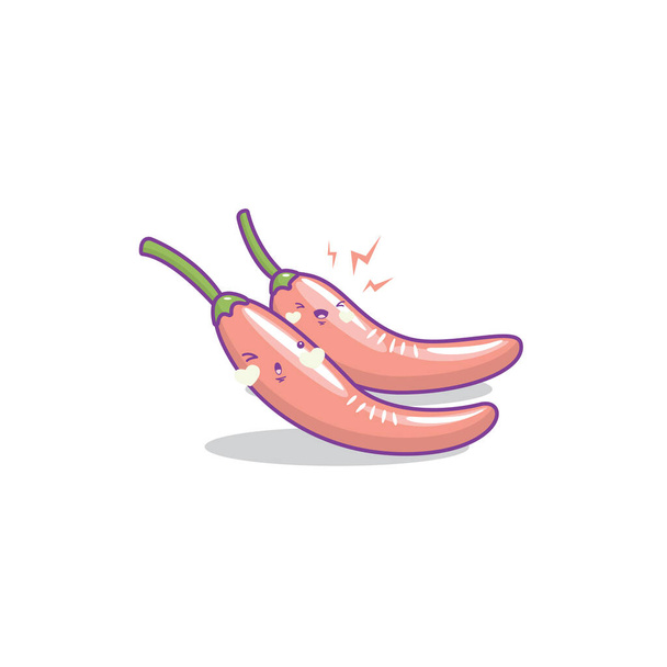 Lindo divertido picante pimienta dibujos animados estilo kawaii, mascotas vegetales chile sobre fondo blanco vector ilustración - Vector, imagen