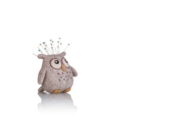 pincushion in the form of an owl on a white background close-up - Fotografie, Obrázek