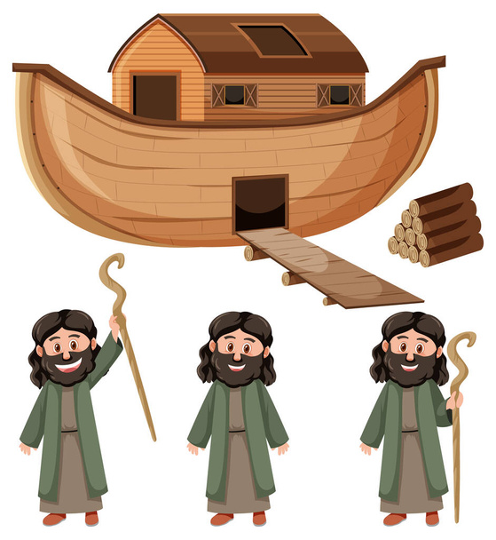 Noahs Ark and cartoon character set illustration - Vettoriali, immagini