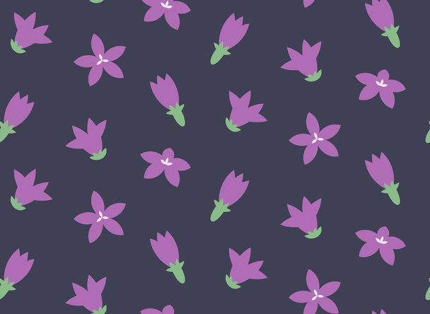 Seamless pattern with campanula. Beautiful design in flat style. - ベクター画像