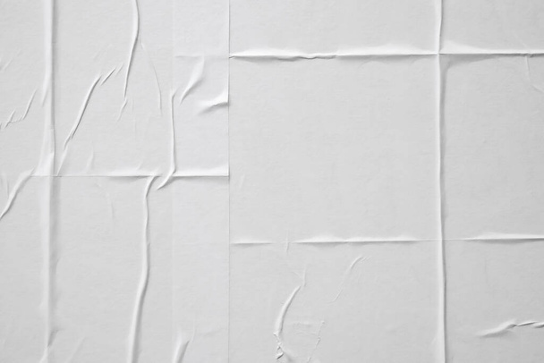 beyaz buruşmuş ve buruşmuş kağıt poster dokusu arkaplanı - Fotoğraf, Görsel