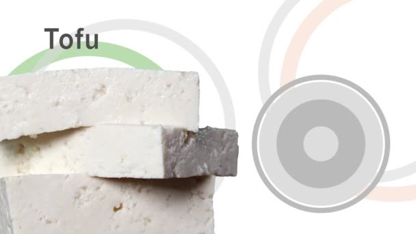 Soya peyniri ve fasulyeden yapılmış grafikler. Tofu 'nun Besleyici İçindekilerin Özeti. - Video, Çekim