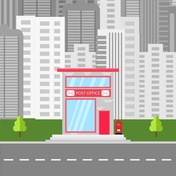 Ikona pošty s červenou schránkou na moderním pozadí budovy. - Fotografie, Obrázek