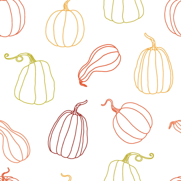 Hand drawn pumpkins vector seamless pattern. Vector illustraation can be used for fabrics, wallpaper, web, invitation, card. - Vettoriali, immagini