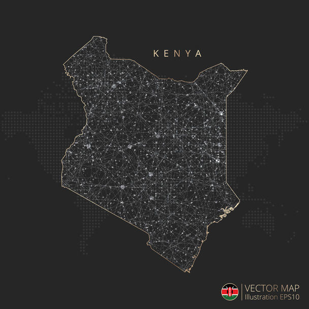 Mapa do Quênia conceito de luz poligonal de malha geométrica abstrata com linhas de contorno brilhantes países e pontos em fundo escuro. Ilustração vetorial eps 10 - Vetor, Imagem