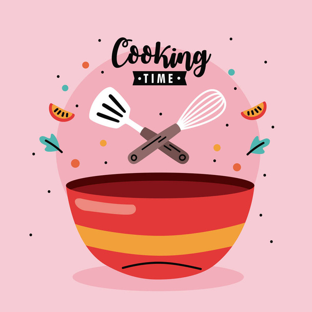 cooking time lettering with bowl - Vetor, Imagem