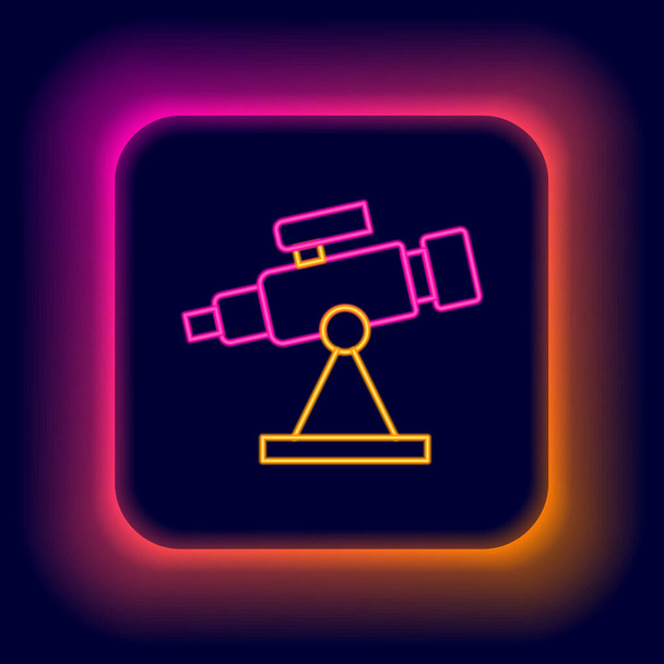 Glowing neon line Telescope icon isolated on black background. Scientific tool. Education and astronomy element, spyglass and study stars. Colorful outline concept. Vector. - Vector, Image