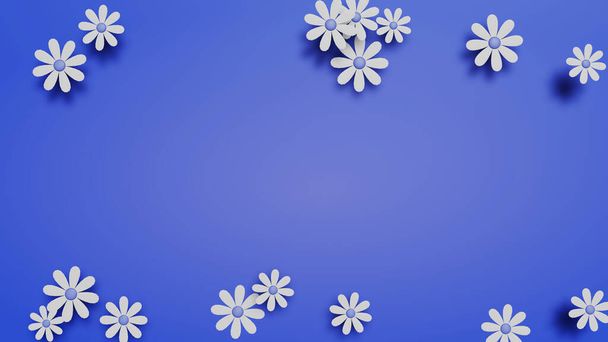 Záhlaví bílého sedmikrásky na kruhovém modrém pozadí (3D vykreslování) - Fotografie, Obrázek