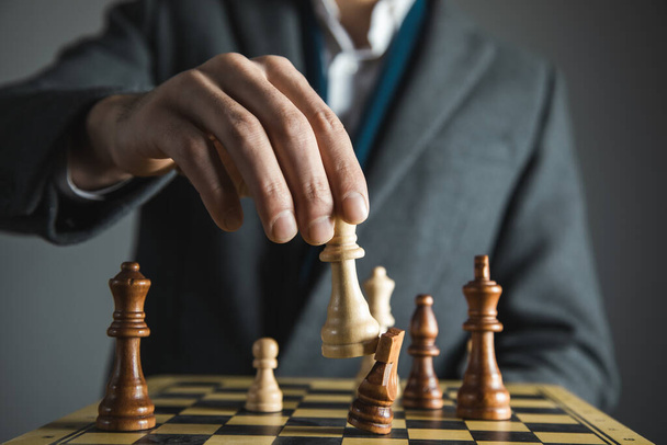 hands confident businessman colleagues playing chess game - Φωτογραφία, εικόνα