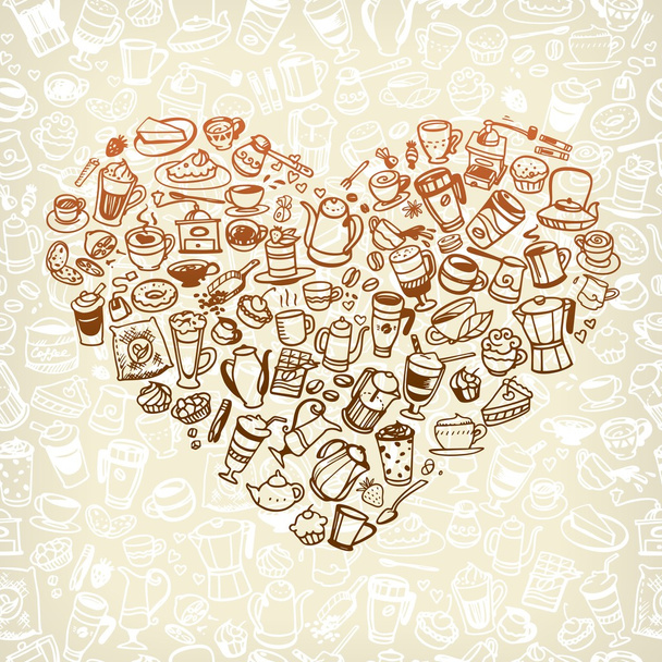 wektor zbiory ikon kawa, herbata i słodycze - Wektor, obraz