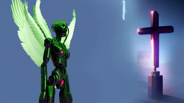 Animation de l'ange cyborg de la mort battant des ailes. - Séquence, vidéo
