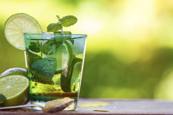 lasillinen mojitoa, trooppinen juoma mintulla ja ruskealla sokerilla - Valokuva, kuva
