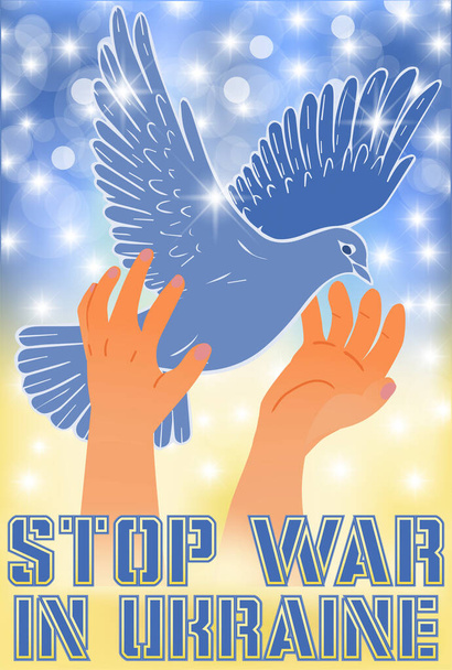 Stop War in Ukraine background, Pigeon on hand. vector illustration - Vector, Image