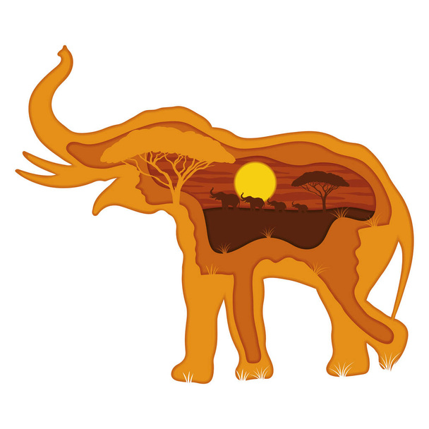 elefante papel arte estilo icono - Vector, imagen