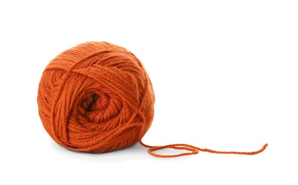 Soft orange woolen yarn isolated on white - Foto, imagen