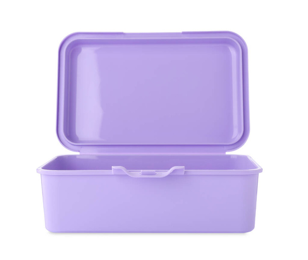 Violet lunch box isolated on white. School food - Zdjęcie, obraz