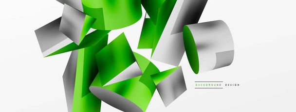 Metallic 3d shape vector geometric background. Trendy techno business template for wallpaper, banner, background or landing - Вектор,изображение
