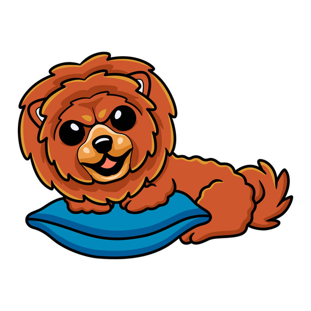 Vector illustration of Cute little lion dog cartoon on the pillow - Vector, Image