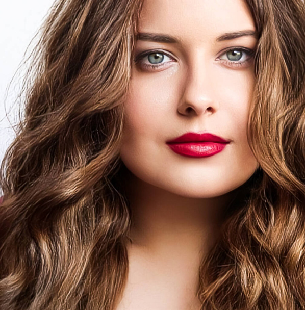 Hairstyle, beauty and hair care, beautiful woman with long natural brown hair, glamour portrait for hair salon and haircare brand - Φωτογραφία, εικόνα