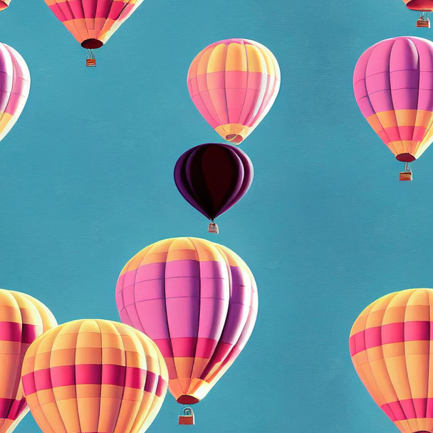 Bunte Luftballons am Himmel. Nahtloses Musterkonzept. 3D Illustration, 3D Rendering. - Foto, Bild