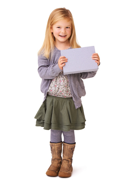 Ive got one cute message. Cute little girl standing confidently against a white background - Photo, Image