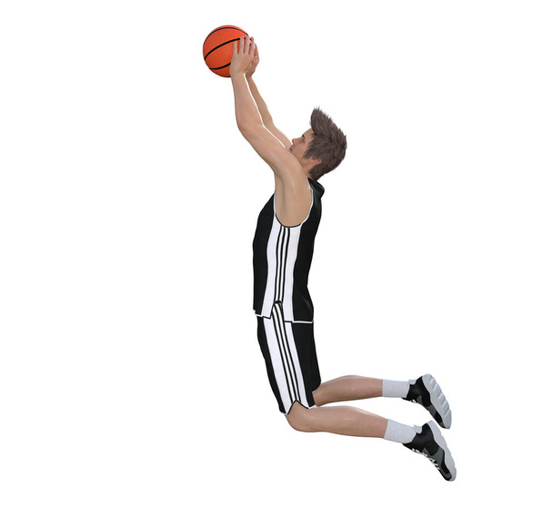 3D render : action shot of  male basketball player in motion , isolated on white - Fotó, kép