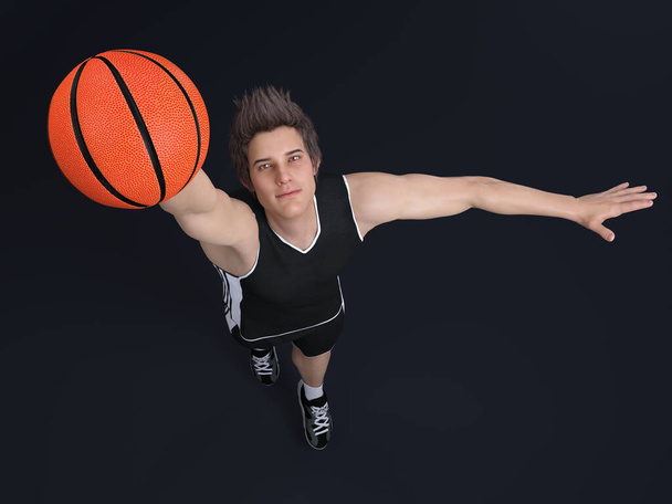 3D render : action shot of  male basketball player in motion with studio background, - Photo, Image