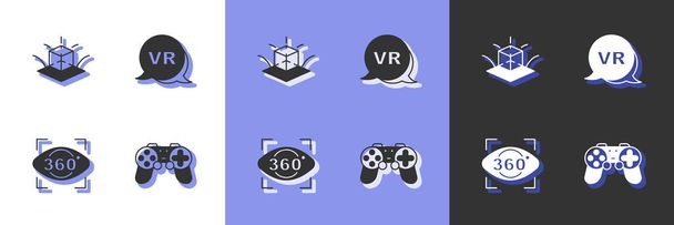 Set Gamepad 3D-Modellierung 360-Grad-Ansicht und Virtual-Reality-Symbol. Vektor. - Vektor, Bild