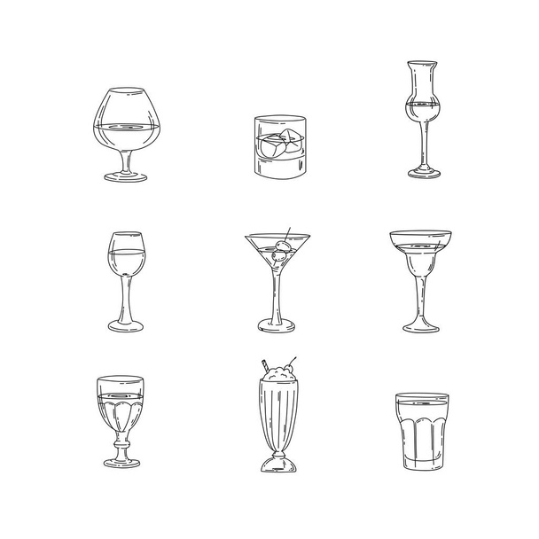 Glasses with names, line icons set. Vector illustration - Vector, Image