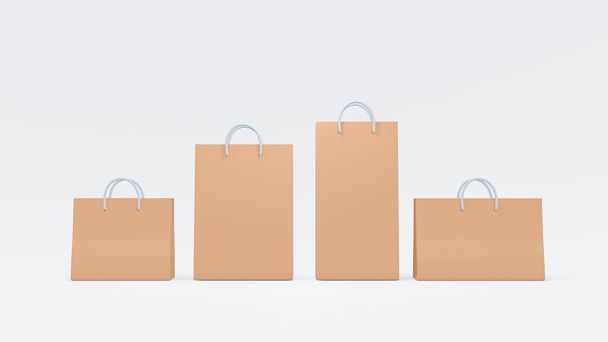 紙袋のパッケージ。白い背景に3Dペーパーバッグ。オンラインショッピングのコンセプト。オフラインショップやスーパーマーケット。3Dレンダリング図 - 写真・画像