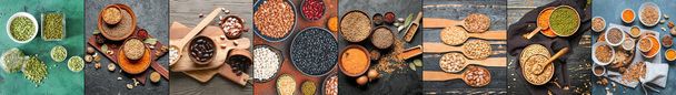 Group of raw legumes on table, top view - Foto, immagini