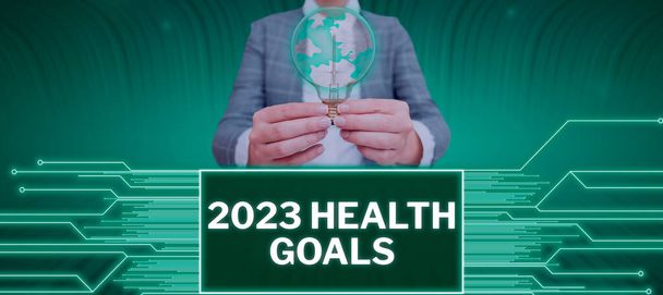 A 2023-as egészségügyi célokat bemutató szövegfelirat, a 2023-as naptári év kezdetének üzleti bemutatója - Fotó, kép