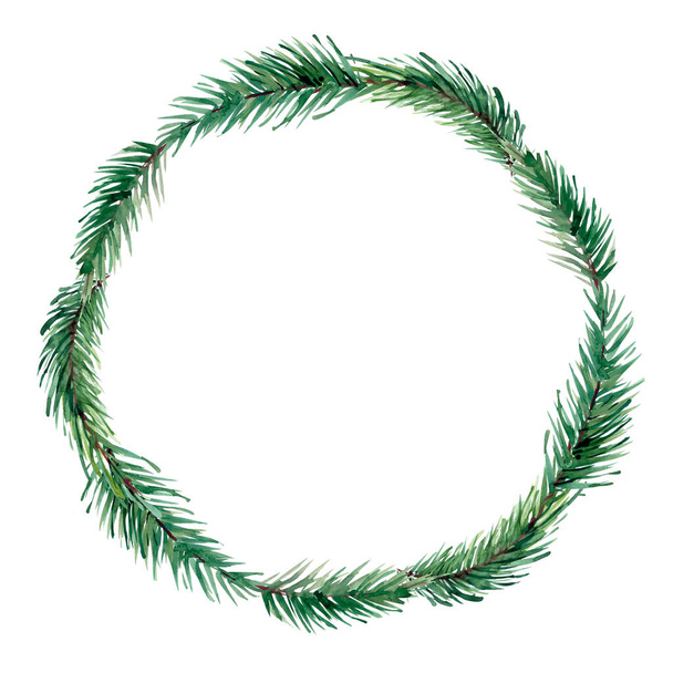 Watercolor illustration. Christmas fir tree wreath on white - Φωτογραφία, εικόνα