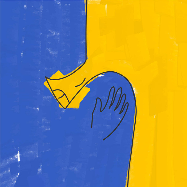 Support, hugs, hands, peace, no war, background in the colors of the flag of Ukraine, paint - Vector, Image