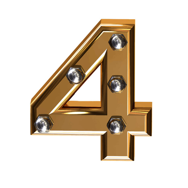 Gold 3d symbol with metal bolts. number 4 - Vector, Image