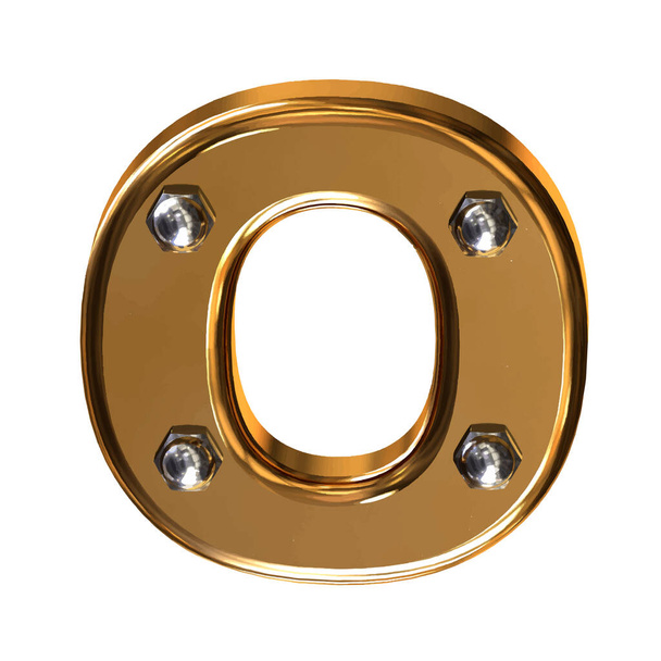 Symbole 3d doré avec boulons métalliques. lettre o - Vecteur, image
