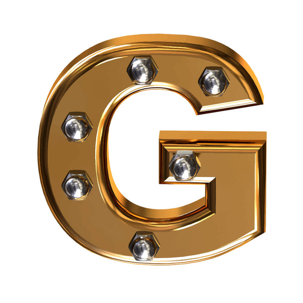Золотой 3d символ с металлическими болтами. буква g - Вектор,изображение