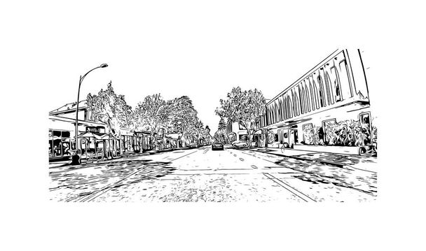 Blick auf das Gebäude mit Wahrzeichen von Palo Alto ist eine Stadt in Kalifornien. Handgezeichnete Skizzenillustration im Vektor. - Vektor, Bild