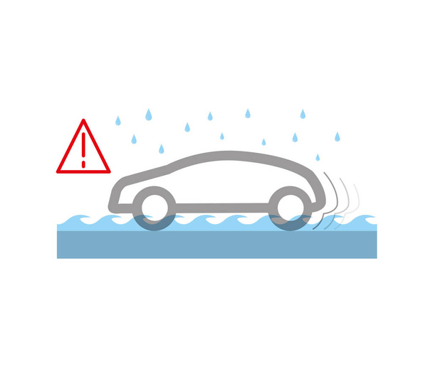 Danger of rain in the car. Flood damage, rainy and careful driving. Illustration modern drawing. Editable line icon. - Vector, Image