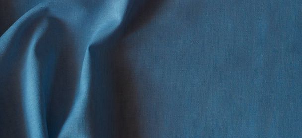Fondo de textura de tela de lino arrugado abstracto. Color azul natural teñido lino orgánico eco textiles fondo de lona. Vista superior. - Foto, Imagen
