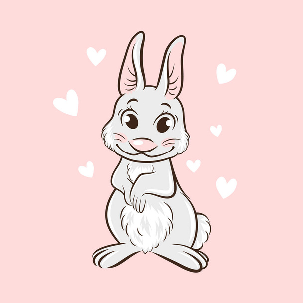 Vector Cute and Funny Rabbit, Hare in Love, Line Art. Bunny Icon, Design Template for Easter, Oriental Chinese New Year 2023 Card, Poster, T-shirt Print, Kids Design. - Wektor, obraz