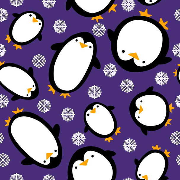 Kreskówka zima Boże Narodzenie bezszwowy wzór pingwina do pakowania papieru i odzieży dla dzieci druku i tkanin i bielizny i akcesoriów i pakowania. Wysokiej jakości ilustracja - Zdjęcie, obraz